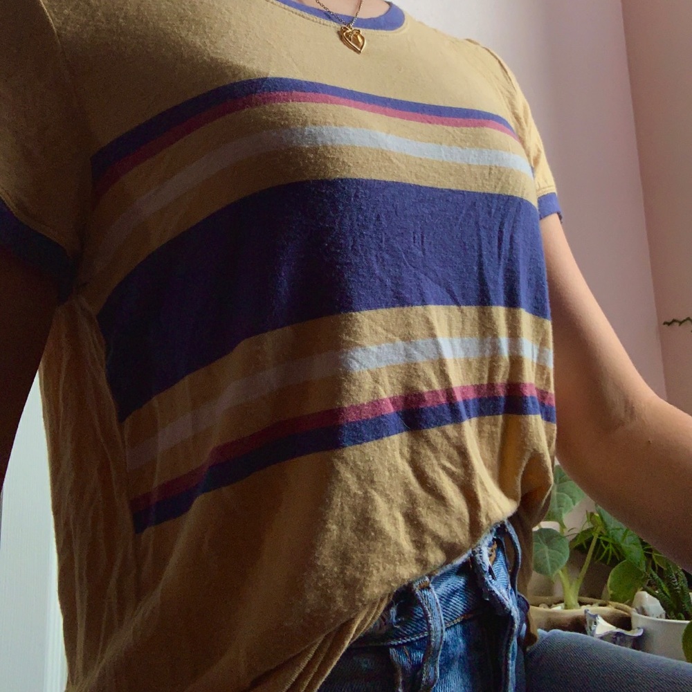 Pink Rose T-Shirt Small Yellow and Striped